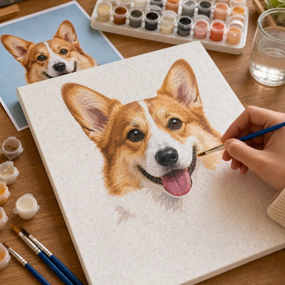 Hand painting a custom dog paint by numbers canvas. | TaoPaws
