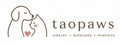 Taopaws logo with a dog and cat illustration, focusing on jewelry, blessings, and creating memories for pet owners.