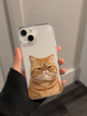 Custom cat phone case with realistic orange tabby pet portrait for personalized pet accessories and gifts.