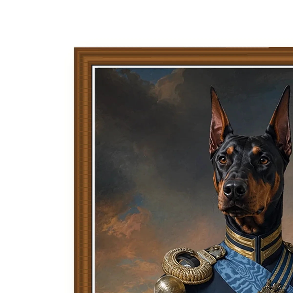 Close-up of Doberman General polystyrene frame corner and textured film canvas