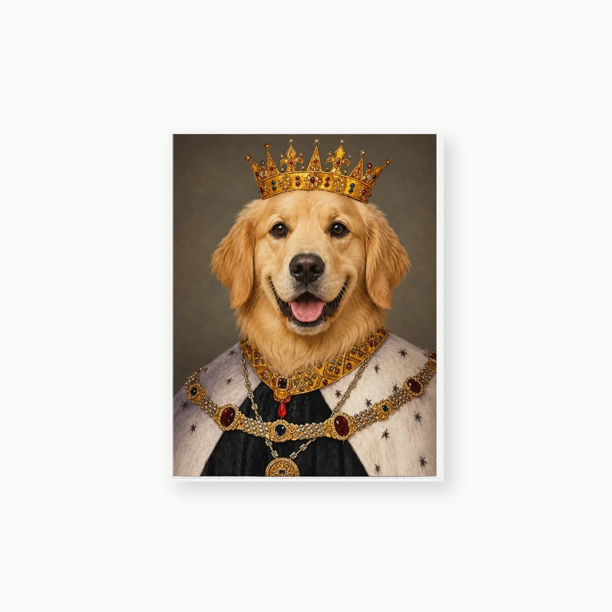 Golden Retriever King custom pet portrait artwork preview on textured film canvas