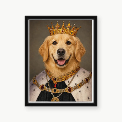 Golden Retriever King custom pet portrait with classic black polystyrene frame