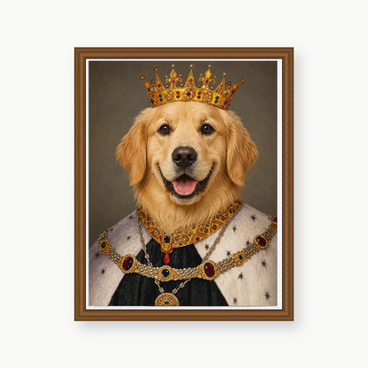 Golden Retriever King custom pet portrait with vintage wood polystyrene frame
