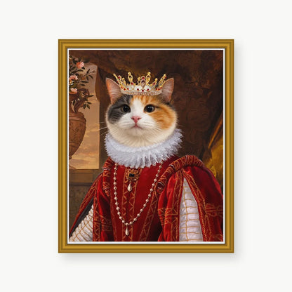 Queen Cat custom pet portrait with elegant gold polystyrene frame