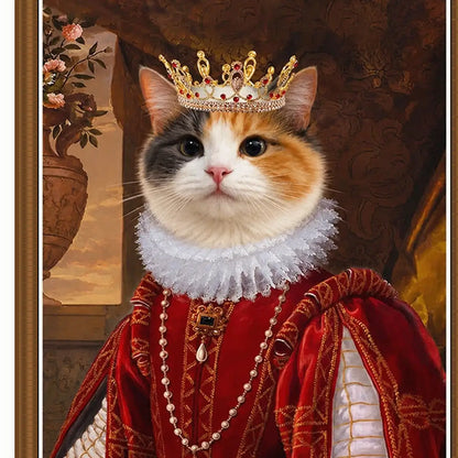 Close-up of Queen Cat textured film canvas and vintage wood polystyrene frame