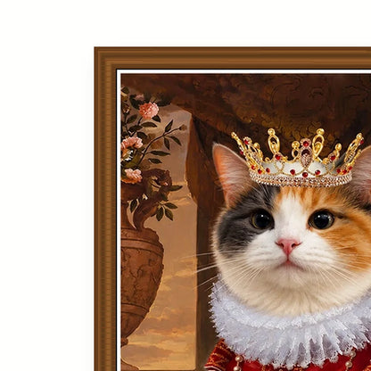 Close-up of Queen Cat polystyrene frame corner and textured film canvas