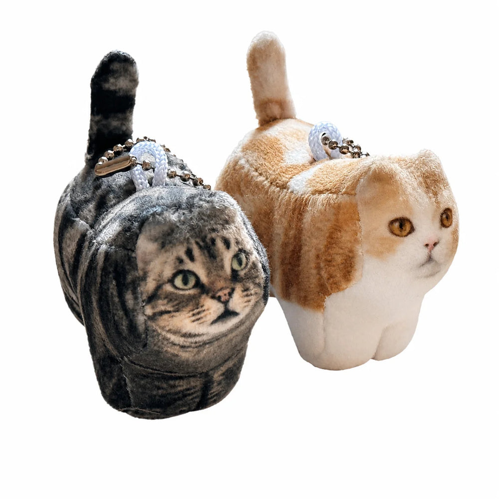 Cute custom cat plush keychain featuring realistic kitten designs, soft stuffed pet bag charm accessory for backpacks, handbags, and gifts.
