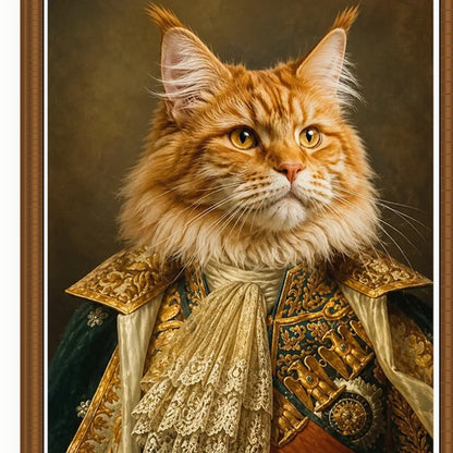Close-up of Royal Orange Cat textured film canvas and vintage wood polystyrene frame