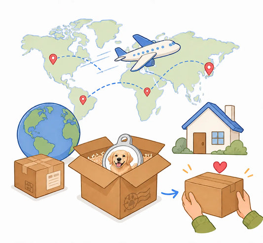 Worldwide shipping process for personalized pet gifts and custom pet accessories delivered to your doorstep.
