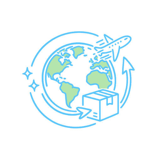 Worldwide shipping icon for custom pet products and personalized pet gifts with global delivery service.